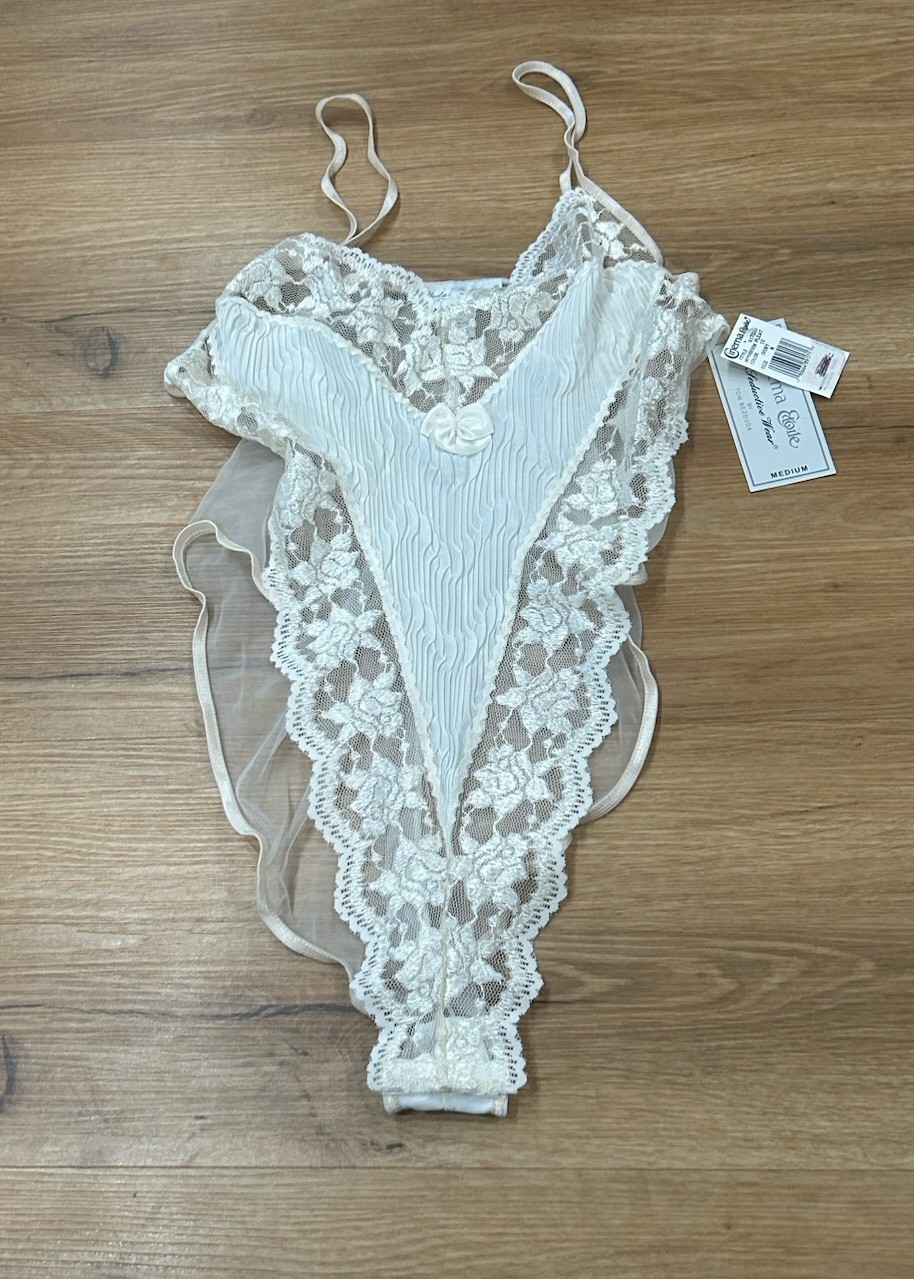 Body de peluche transparente de encaje blanco vintage nuevo con etiquetas lencería mediana nupcial San Valentín