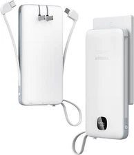TESSAN Portable Charger with Built in Cables, 10000mAh Power Bank Fast White 