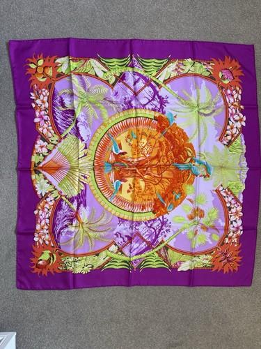 Hermès Paris Silk Scarf – Purple Tropical Print – Immaculate – Boxed