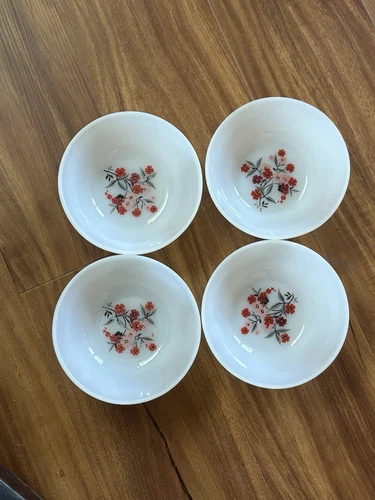 FIRE KING Glass Primrose Anchor Hocking 3.5" Berry Fruit Dessert Bowls of 4 VTG