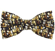 Colorful Fun Pattern Pre-Tied Bow Tie Mens P Gold Black Abstract Pattern