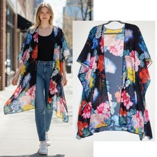 Kimono one size floral cover up lightweight bohemian layering beachy tropical