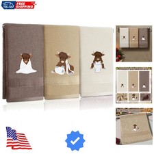 3 Pcs Highland Cow Hand Towels Embroidered Cow Farmhouse Decorative Bath Towe...