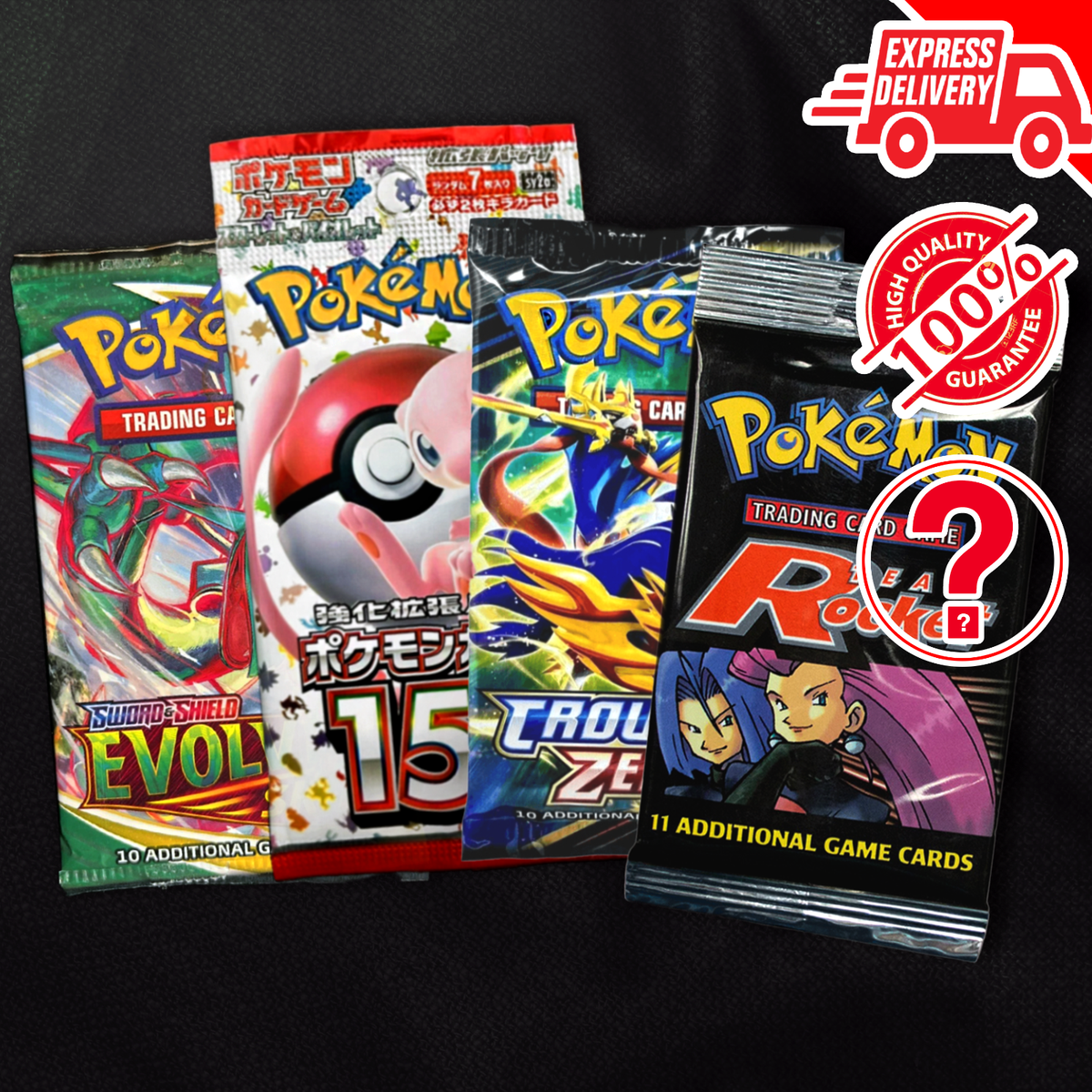 Pokemon BOOSTER PACK LOT x4 - ENG/JAP - Rocket, 151, Crown Zenith