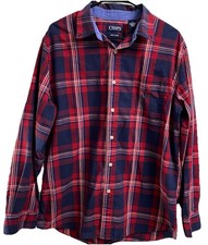 Chaps Men's Button Down Dress Shirt Red Navy Blue Sz. L