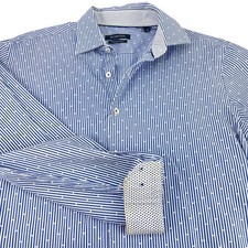 BUGATCHI Men's 16/40 Button Up Superfine Blue Stripe Dobby Flip Cuff Shirt