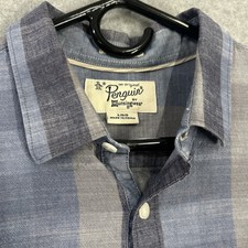 Penguin Dress Shirt blue gray plaid Long Sleeve Mens Size Large
