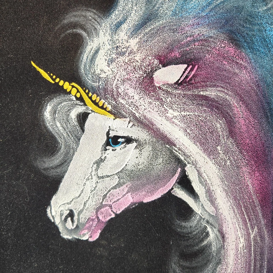 Original Unicorn Portrait Painting Signed Framed Fantasy Purple on Black Canvas - Image 3 of 4