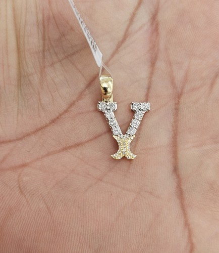 Real Natural Diamond 10kt Yellow Gold Two-tone fanuc style initial Pendant A-Z - Picture 65 of 70