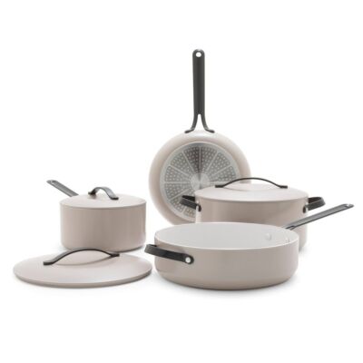 GreenPan 7PC Aluminum Set Fry Pan Stockpot Gray Ceramic Cookware Black Steel
