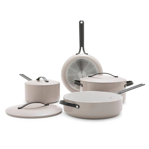 GreenPan 7PC Aluminum Set Fry Pan Stockpot Gray Ceramic Cookware Black Steel