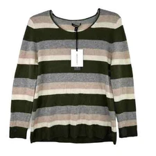 41 Hawthorn Women Green Grey Tan Striped SOFT No Itch 100% Cashmere Sweater 3X
