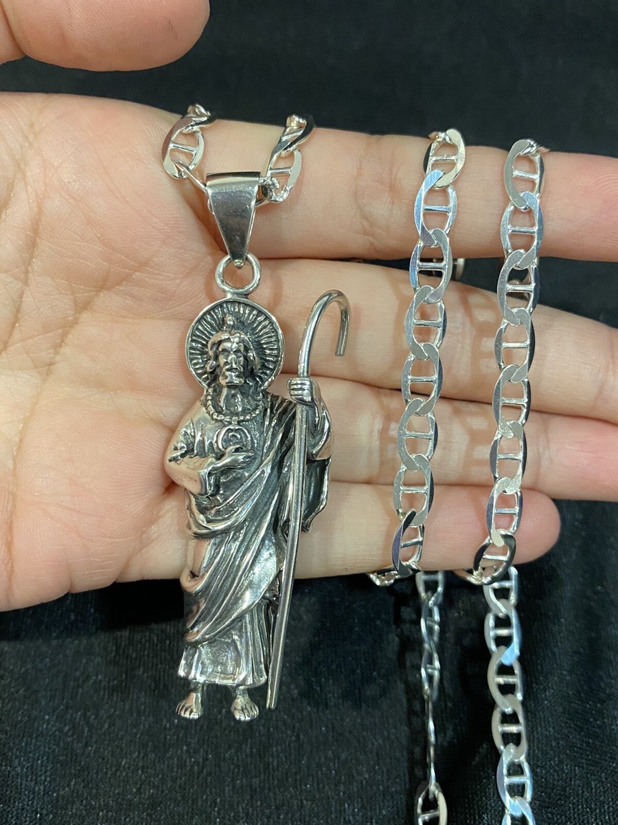 925 Sterling Silver Mens BIG St Jude San Judas Pendant Mariner