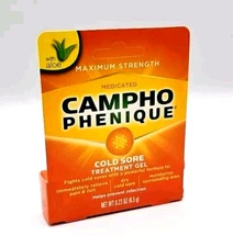 Campho Phenique Cold Sore & Fever Blister Treatment Max Strength Gel Exp: 08/25