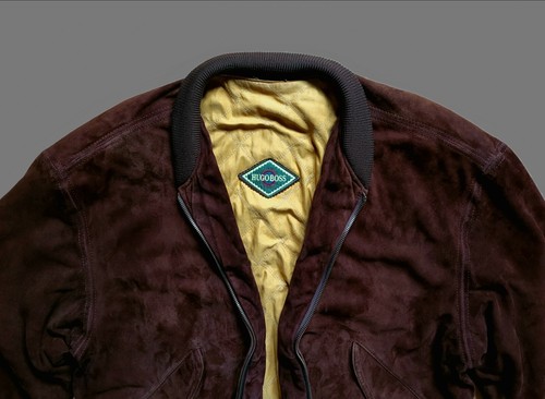 Vintage HUGO Boss Lederjacke 1989 L XL Ziegenleder Velours Dunkelbraun Italy - Bild 5 von 13