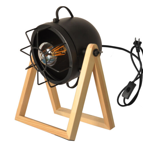 Industrial Desk Lamp Cage Table Lamp With Wood Holder Adjustable Reading Light