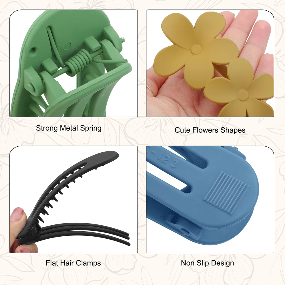 12x Flat Hair Clips, Flower Claw Clips, French Hair Barrette for Thick Thin Hair - Image 3 of 4