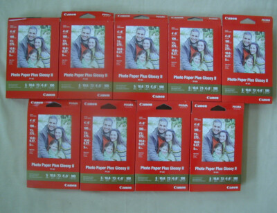 9 Packs of 100 - 900 Sheets Canon Photo Paper Plus Glossy II PP-201 4x6 Printer