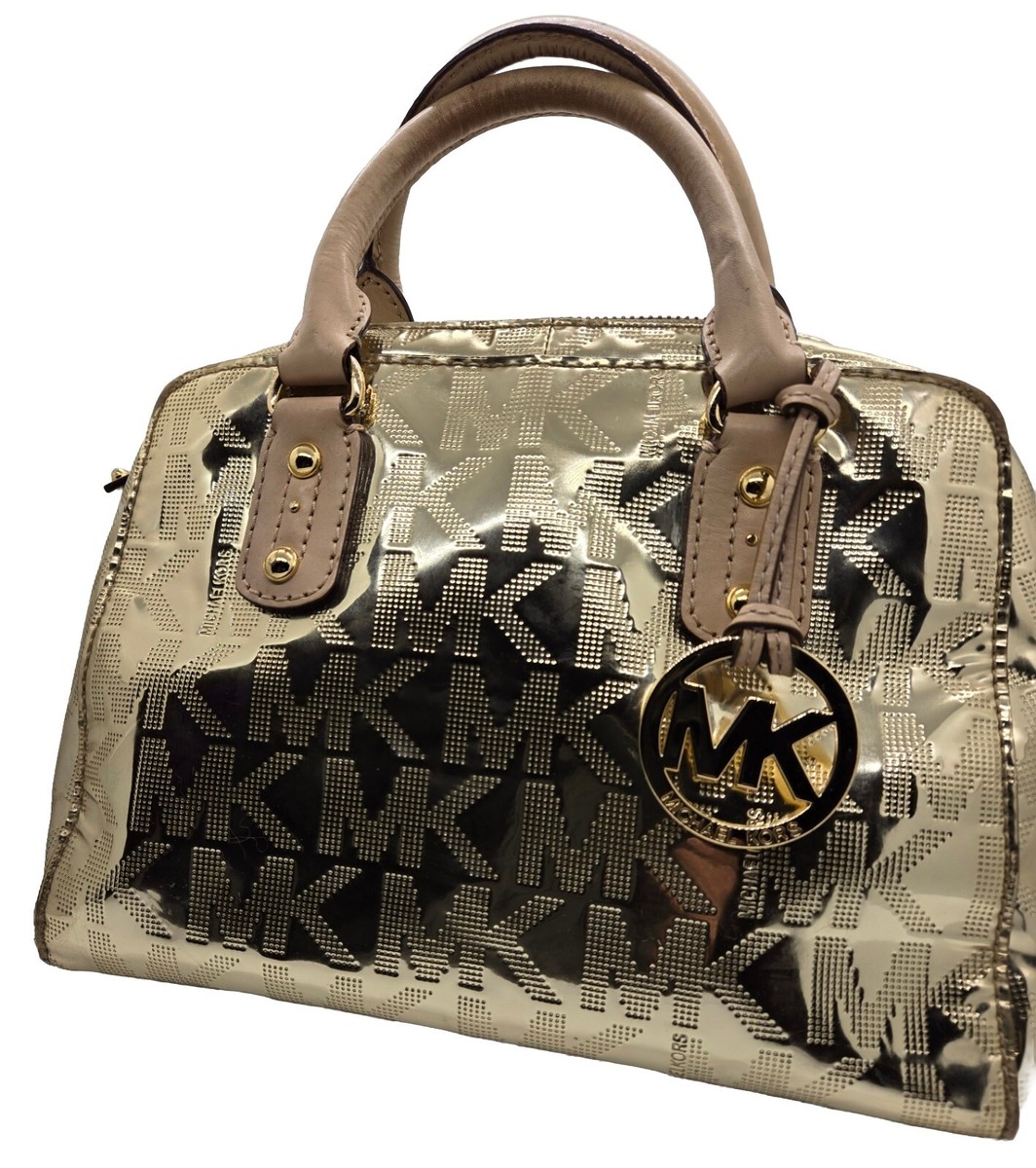 MICHAEL KORS Mia Satchel Crossbody Gold Mirror Metallic Monogram