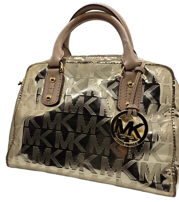 MICHAEL KORS MKMロゴボディバッグ MICHAEL KORS Mia Satchel Crossbody Gold Mirror Metallic Monogram