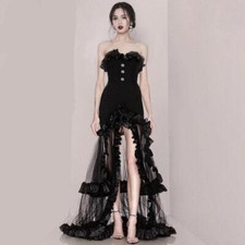 Lady Retro Elegant Bodycon Pleated Slim Mesh Full Dress Cocktail Party Prom Ball