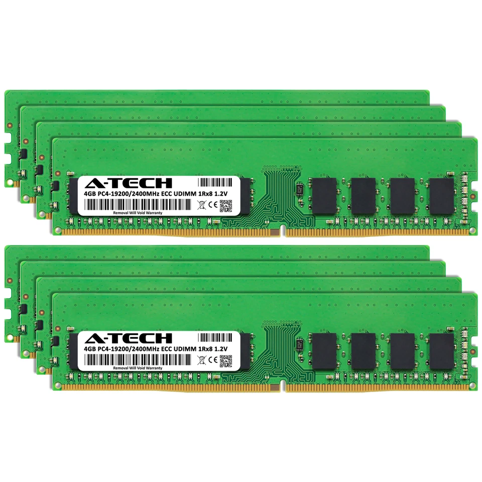 A-Tech 32GB 8x 4GB 1Rx8 PC4-19200E ECC UDIMM DDR4 2400 MHz Server Memory RAM - Image 2 of 4