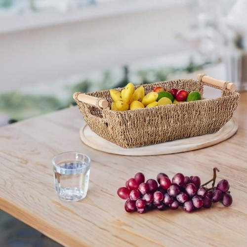 Storage Basket Hand-Woven Large Storage Baskets with Wooden Handles Seagrass ... - Picture 7 of 7