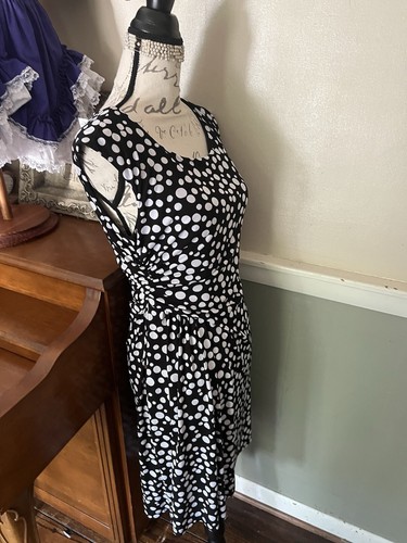 Connected Apparel Sheath Dress Size 8 Petite Polka Dot Jersey Faux Wrap Skirt - Picture 4 of 6