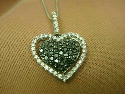 1.15 Ct Round Cut & Black Diamond Attractive Heart Pendant 14K White Gold Finish