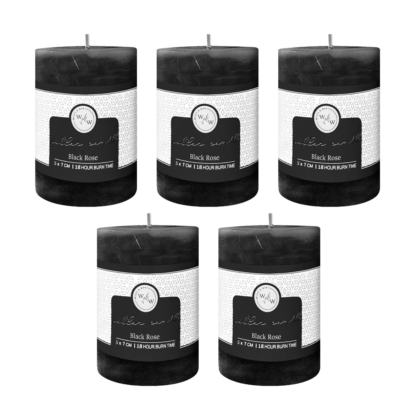 5x Scented Pillar candles 10 Scents Vanilla Lavender Rose Black Cherry