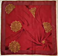 SCARF VINTAGE AUTHENTIC BAROQUE OP ART PURPLE RED SILK 26" SQUARE