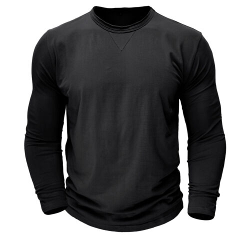 T-shirt uomo slim fit manica lunga girocollo casual elasticizzata blusa autunno - Foto 3 di 61