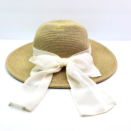 Sunny Dayz Sun N Sand Girls One Size Bow Wide Brim Sun Floppy Straw Hat HK387 - Afbeelding 1 van 9