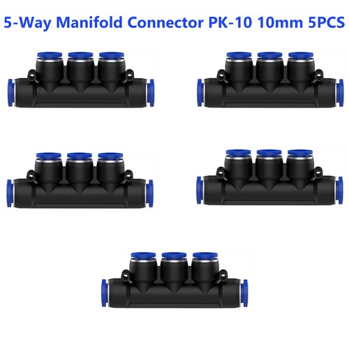 Pneumatic Push to Connect Fittings 5-Way Mainfold Connector Tube OD 12mm 5PCS  - Picture 1 of 8
