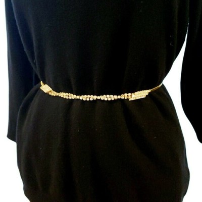 Vintage Rhinestone Gold Coil Stretch Belt Waist Chain  display picture 3