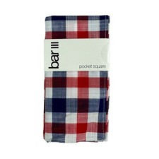 Bar III Mens Commerce Check Plaid Pocket Square Multicolor OS