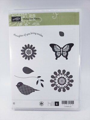 Stampin Up ''Polka Dot Pieces'' Stamp Set Butterfly Bird Flower Stem Dotted 