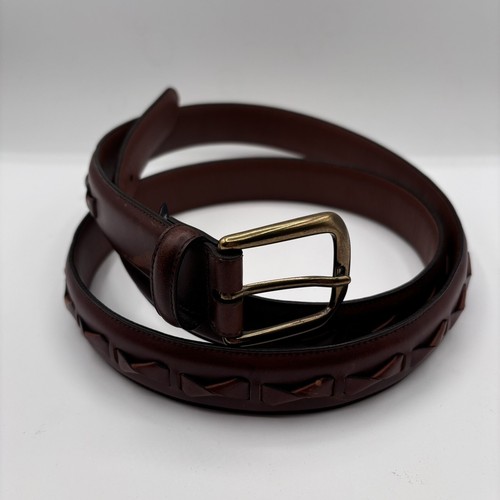 Roundtree and York Men's Brown Leather Braided Design Belt Size 48/120 Nice - Picture 3 of 9