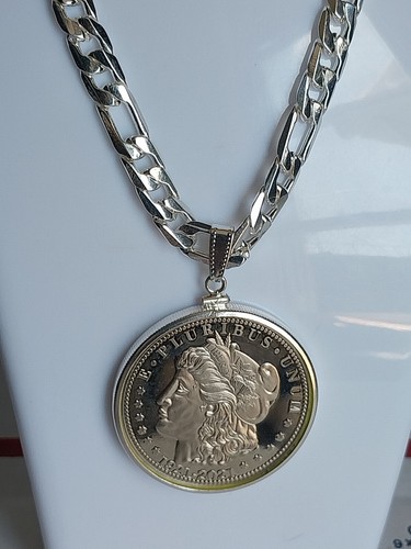 Silver Plated Necklace With 100th Anniversary Last Morgan Dollar. Chain 24" L - Picture 21 of 24