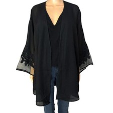 90s Vintage Victorias Secret Robe Small Black Open Chiffon Whimsigoth Burlesque