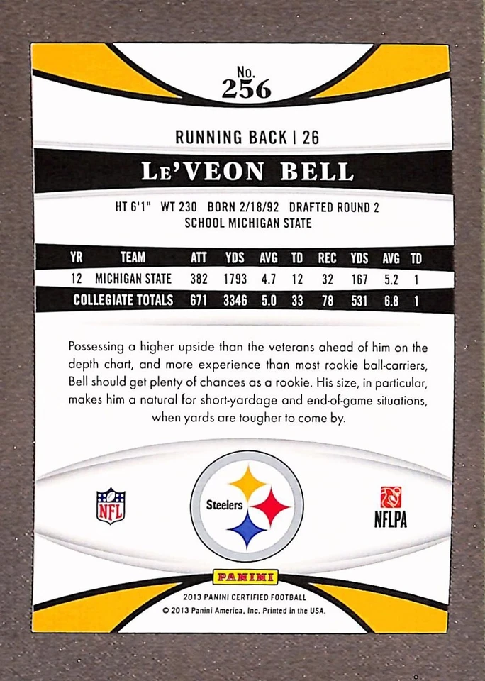 2013 Certified New Generation Platinum Blue #256 Le'Veon Bell Rookie /100 - Image 2 of 3