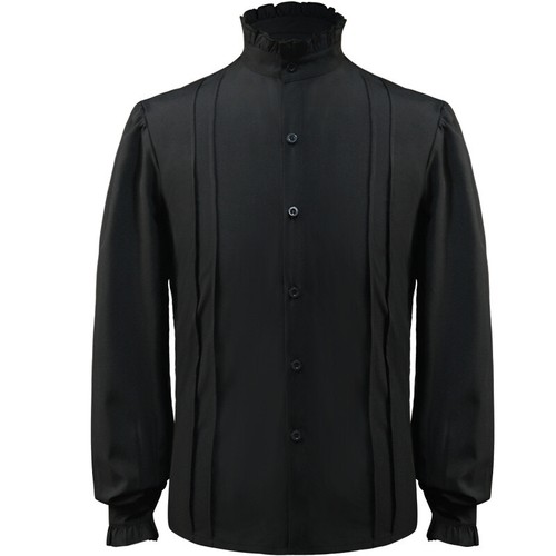 Men Shirt Top Gothic Steampunk Victorian Punk Vintage Retro White Black - Picture 5 of 12