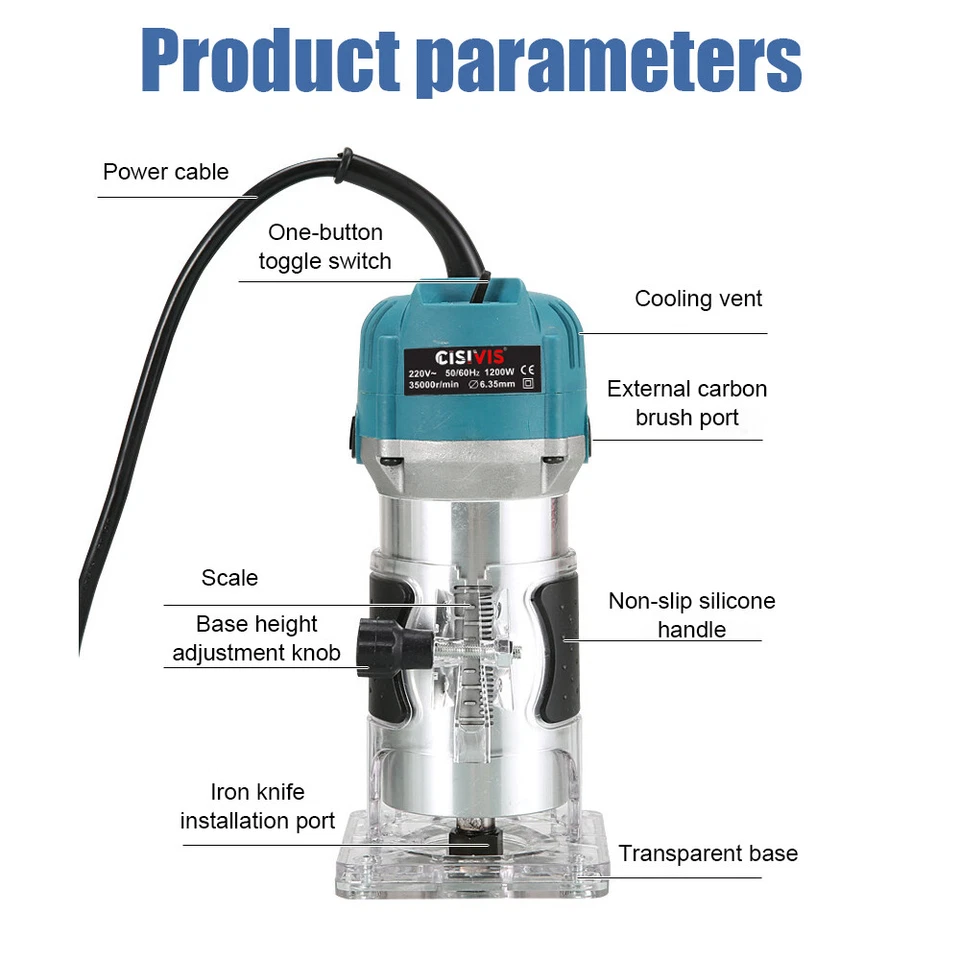 Cisivis Router 1200W Electric Laminator Hand Trimmer Tool with 15pc Router Bit- - Image 2 of 4