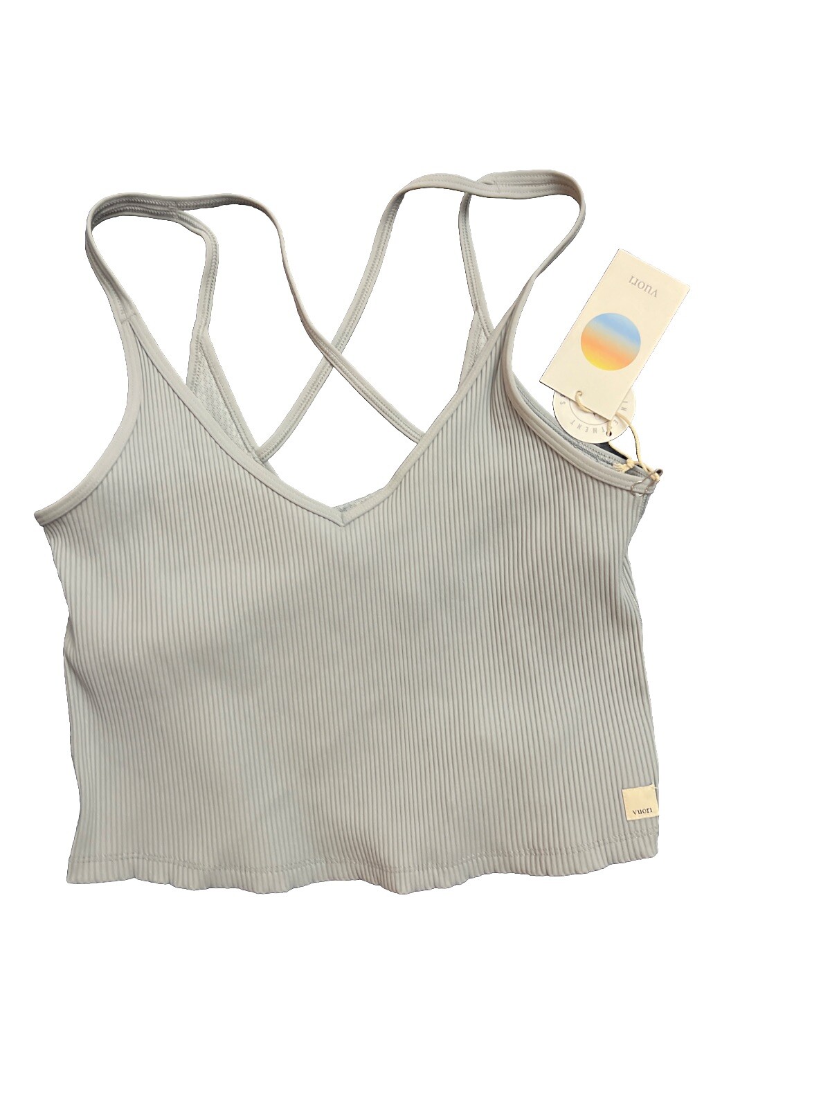 Vuori Womens Rib Crop Tank Light Cloud Blue Size L NWT $64-image