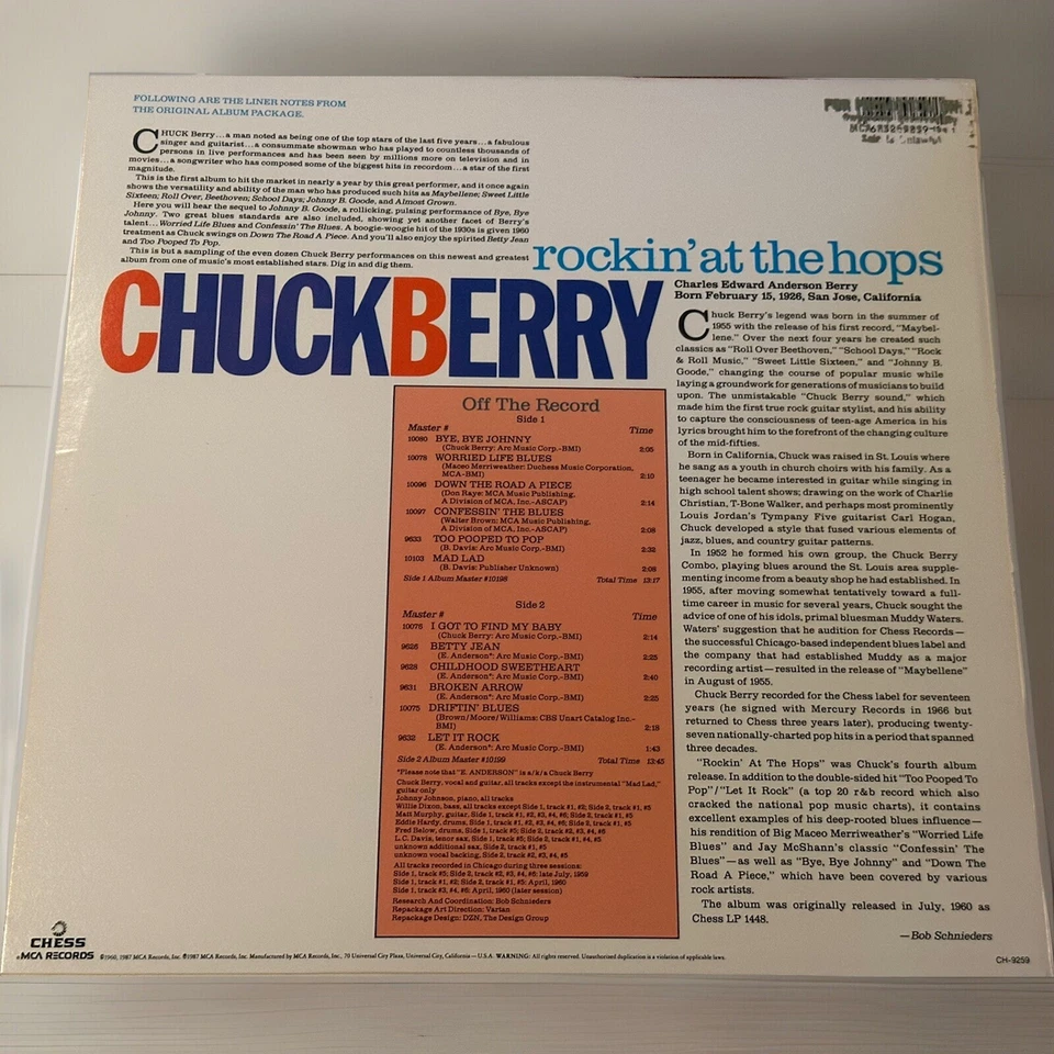 Chuck Berry -Rockin' at the Hops- 1987 MCA Records CH-9259 ✨Promo ✨ - Image 2 of 4