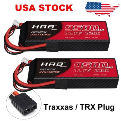 2pcs HRB 9500mAh 120C 11.1V 3S TRX Lipo Battery for RC Helicopter Car Drone Boat