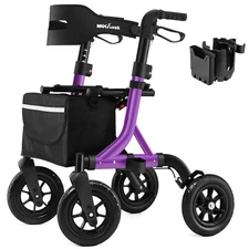 All-Terrain Rollator Walker for Seniors Rubber Wheels Foldable Lightweight 300lb