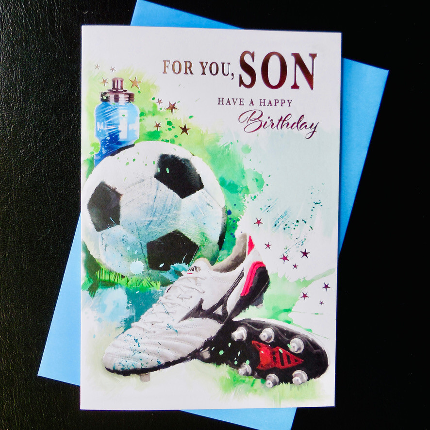 Son Birthday Card Football Lover Sport Soccer Ball Boots Match 19x13cm