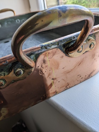 Antique Copper Country House Roasting Pan with Drainer (usually missing). - Picture 4 of 7