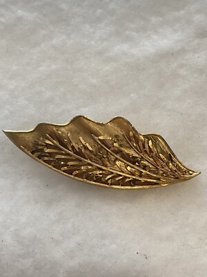 CORO Vintage Gold Tone Leaf Brooch W/ Intricate Design
